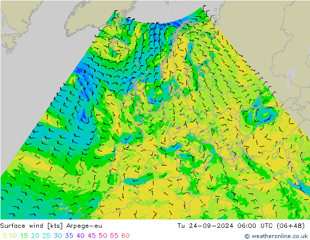 Surface wind Arpege-eu Tu 24.09.2024 06 UTC