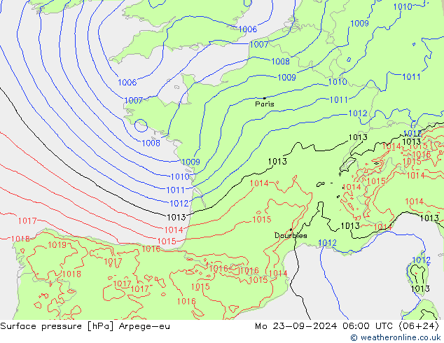 Pressione al suolo Arpege-eu lun 23.09.2024 06 UTC