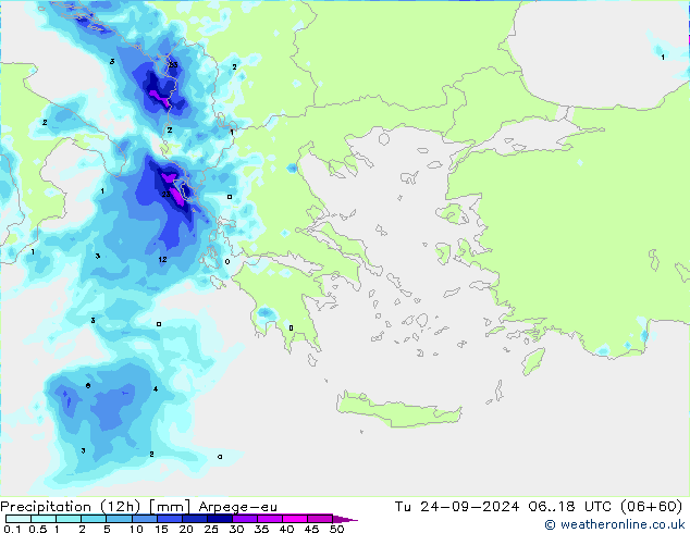 Nied. akkumuliert (12Std) Arpege-eu Di 24.09.2024 18 UTC