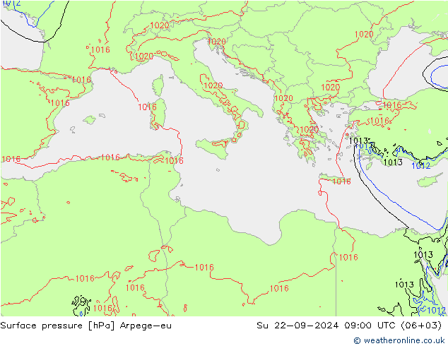 Surface pressure Arpege-eu Su 22.09.2024 09 UTC