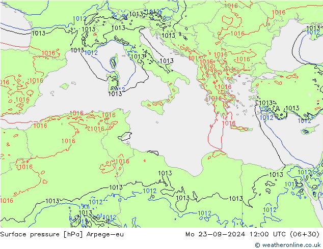 Surface pressure Arpege-eu Mo 23.09.2024 12 UTC