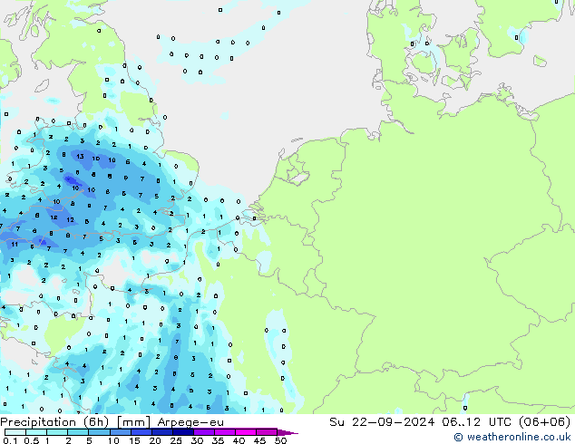 降水量 (6h) Arpege-eu 星期日 22.09.2024 12 UTC