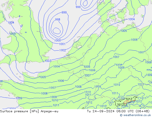 Atmosférický tlak Arpege-eu Út 24.09.2024 06 UTC