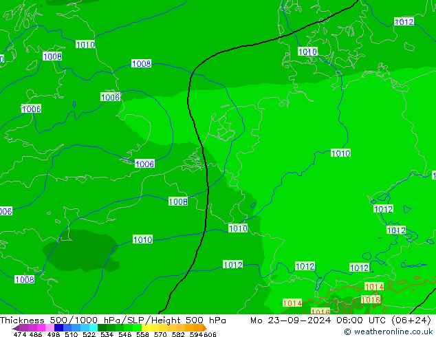 Dikte 500-1000hPa Arpege-eu ma 23.09.2024 06 UTC