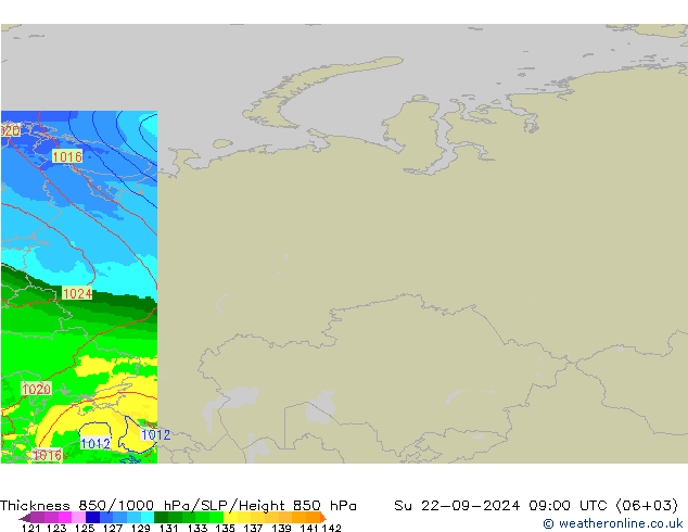 Thck 850-1000 hPa Arpege-eu Su 22.09.2024 09 UTC