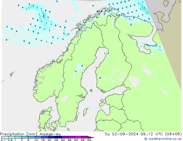 降水 Arpege-eu 星期日 22.09.2024 12 UTC