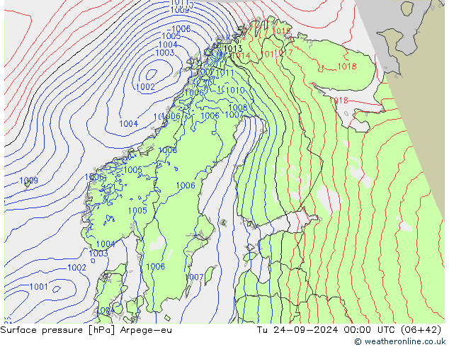 Surface pressure Arpege-eu Tu 24.09.2024 00 UTC