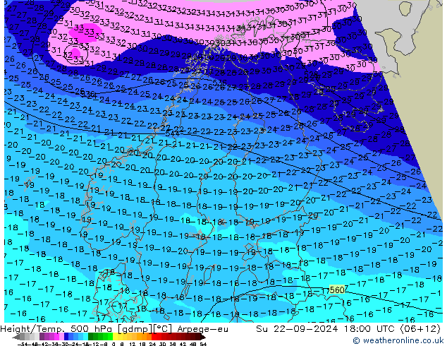 Hoogte/Temp. 500 hPa Arpege-eu zo 22.09.2024 18 UTC