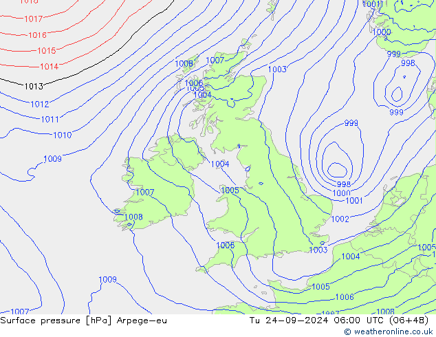 Surface pressure Arpege-eu Tu 24.09.2024 06 UTC