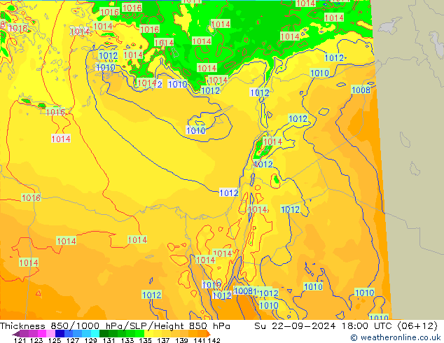 Thck 850-1000 гПа Arpege-eu Вс 22.09.2024 18 UTC