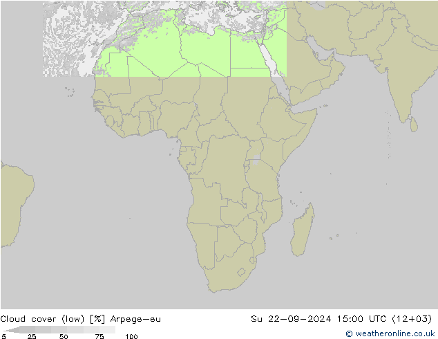 Cloud cover (low) Arpege-eu Su 22.09.2024 15 UTC