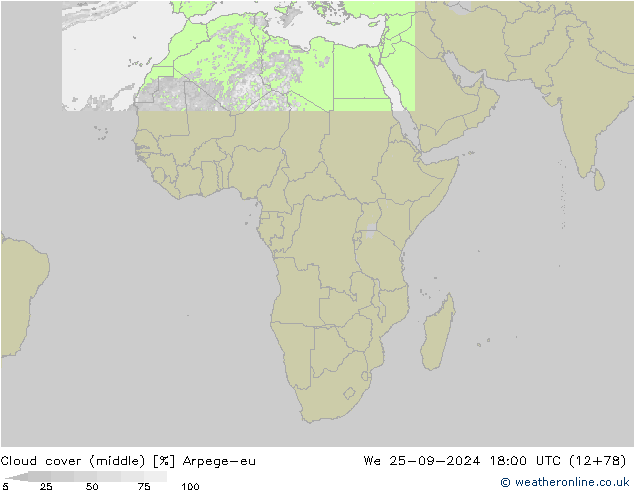 Nubes medias Arpege-eu mié 25.09.2024 18 UTC