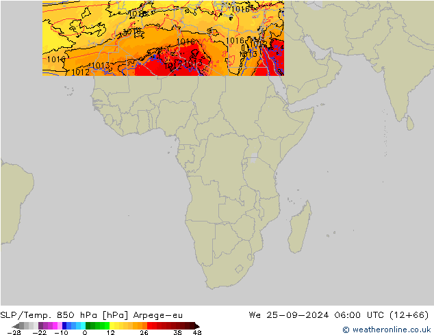 SLP/Temp. 850 hPa Arpege-eu We 25.09.2024 06 UTC