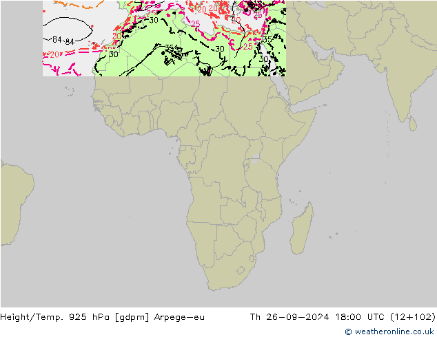 Height/Temp. 925 hPa Arpege-eu Qui 26.09.2024 18 UTC