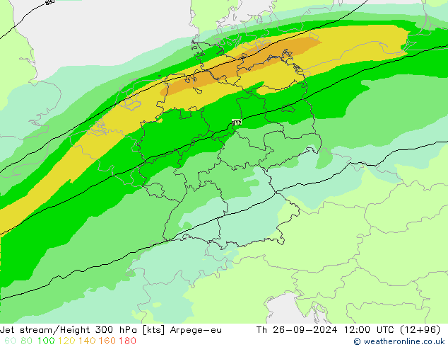 Jet stream/Height 300 hPa Arpege-eu Th 26.09.2024 12 UTC