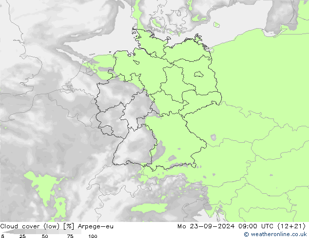 nízká oblaka Arpege-eu Po 23.09.2024 09 UTC