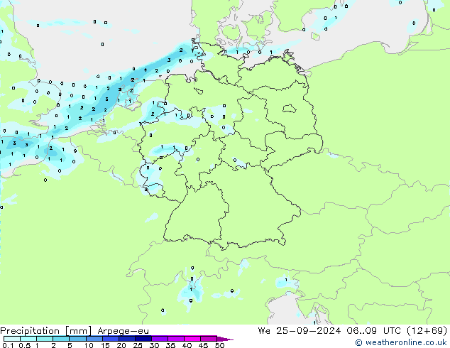 Niederschlag Arpege-eu Mi 25.09.2024 09 UTC