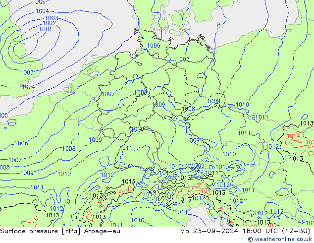 Surface pressure Arpege-eu Mo 23.09.2024 18 UTC