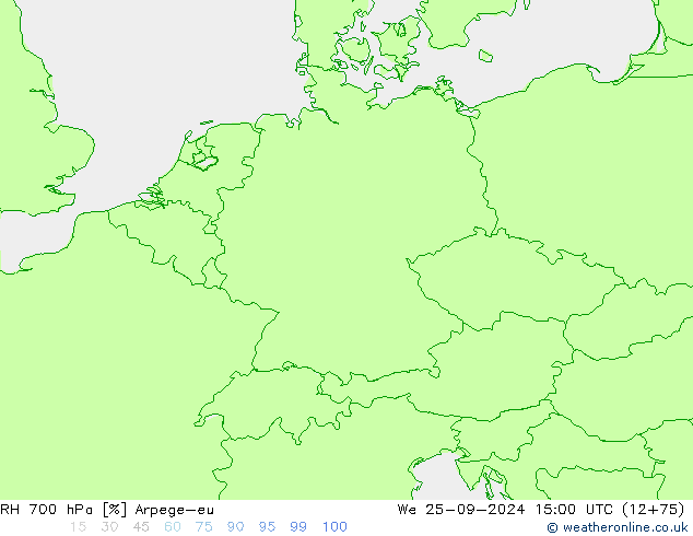 RH 700 hPa Arpege-eu Mi 25.09.2024 15 UTC