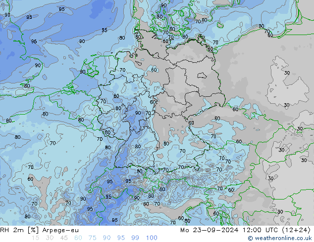 RH 2m Arpege-eu Mo 23.09.2024 12 UTC