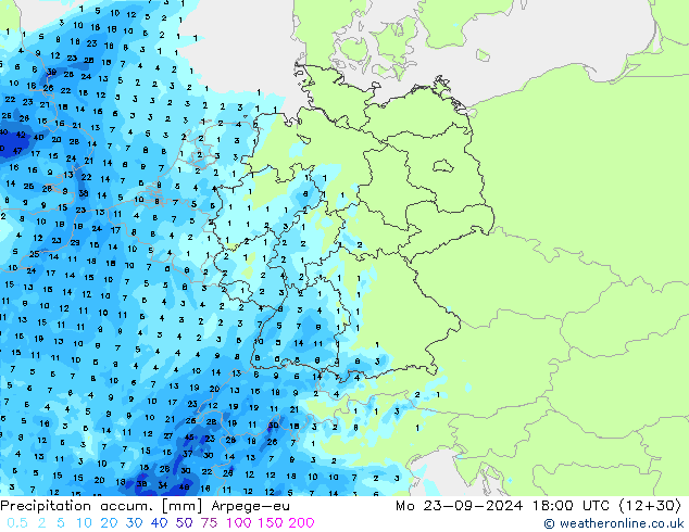 Totale neerslag Arpege-eu ma 23.09.2024 18 UTC