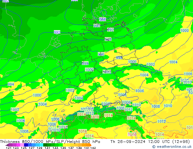 Thck 850-1000 hPa Arpege-eu  26.09.2024 12 UTC