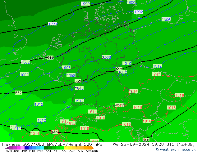 500-1000 hPa Kalınlığı Arpege-eu Çar 25.09.2024 09 UTC