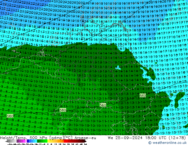 Geop./Temp. 500 hPa Arpege-eu mié 25.09.2024 18 UTC