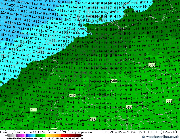 Yükseklik/Sıc. 500 hPa Arpege-eu Per 26.09.2024 12 UTC