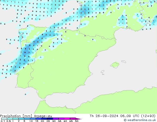 Precipitazione Arpege-eu gio 26.09.2024 09 UTC