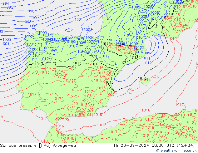 Surface pressure Arpege-eu Th 26.09.2024 00 UTC