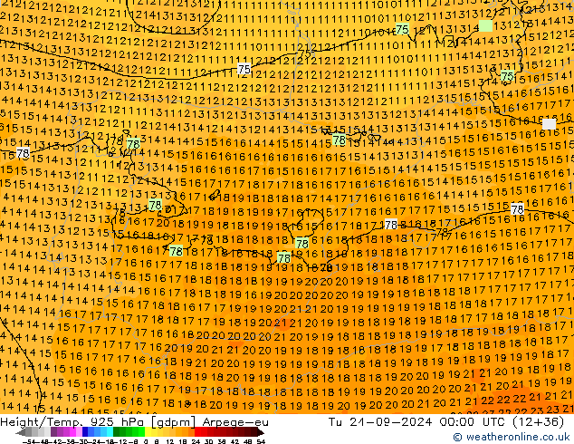 Height/Temp. 925 hPa Arpege-eu mar 24.09.2024 00 UTC