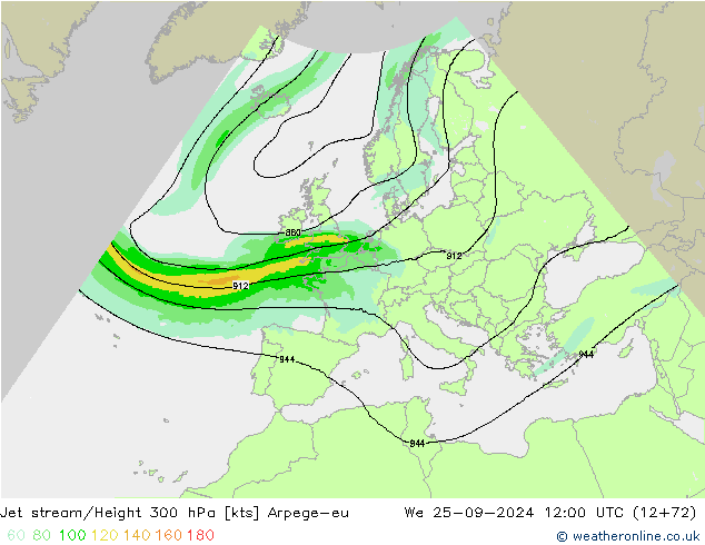 Jet stream/Height 300 hPa Arpege-eu St 25.09.2024 12 UTC