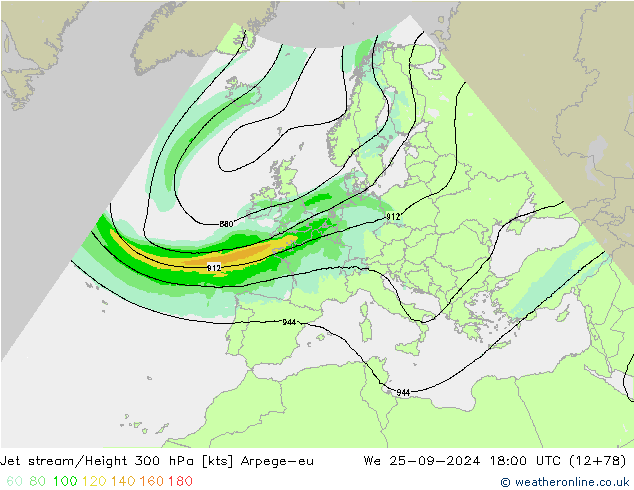 Jet stream/Height 300 hPa Arpege-eu We 25.09.2024 18 UTC