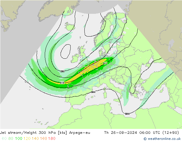 Jet stream/Height 300 hPa Arpege-eu Th 26.09.2024 06 UTC