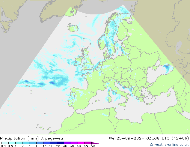 Niederschlag Arpege-eu Mi 25.09.2024 06 UTC