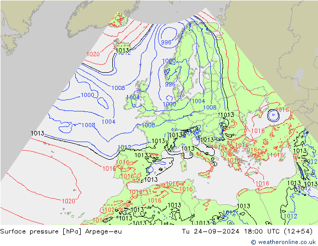 Atmosférický tlak Arpege-eu Út 24.09.2024 18 UTC