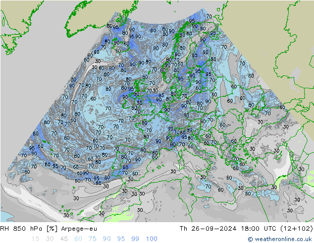 RH 850 hPa Arpege-eu  26.09.2024 18 UTC