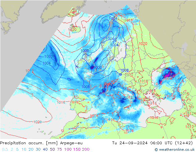 Toplam Yağış Arpege-eu Sa 24.09.2024 06 UTC