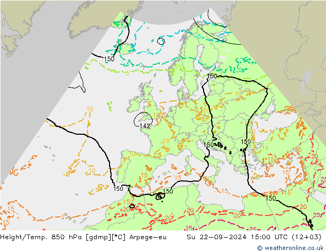 Height/Temp. 850 гПа Arpege-eu Вс 22.09.2024 15 UTC