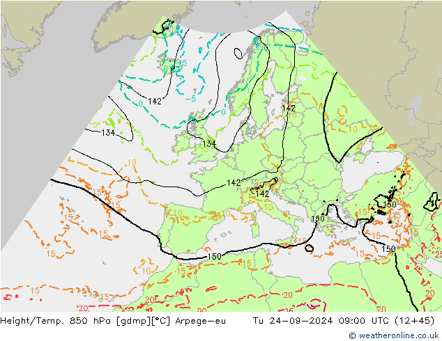 Height/Temp. 850 hPa Arpege-eu Di 24.09.2024 09 UTC