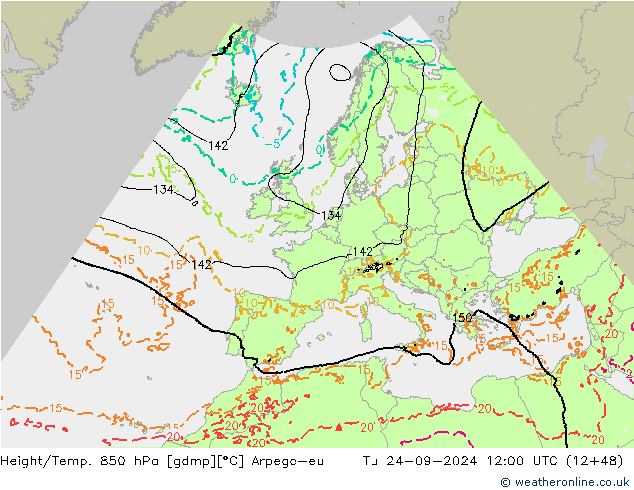 Height/Temp. 850 hPa Arpege-eu mar 24.09.2024 12 UTC