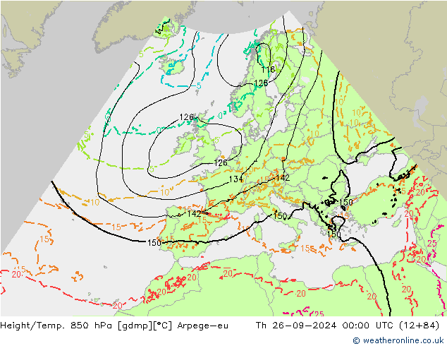 Height/Temp. 850 hPa Arpege-eu Qui 26.09.2024 00 UTC