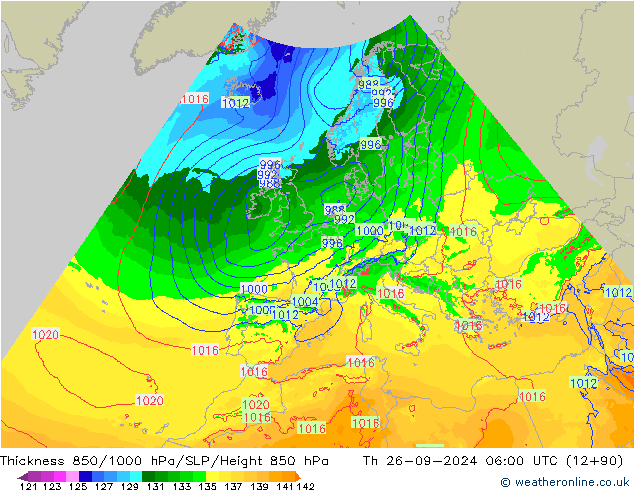 Thck 850-1000 hPa Arpege-eu Qui 26.09.2024 06 UTC