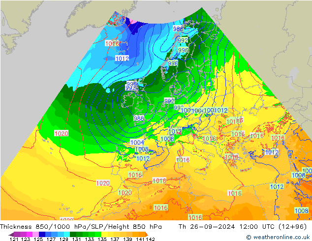 Thck 850-1000 hPa Arpege-eu  26.09.2024 12 UTC