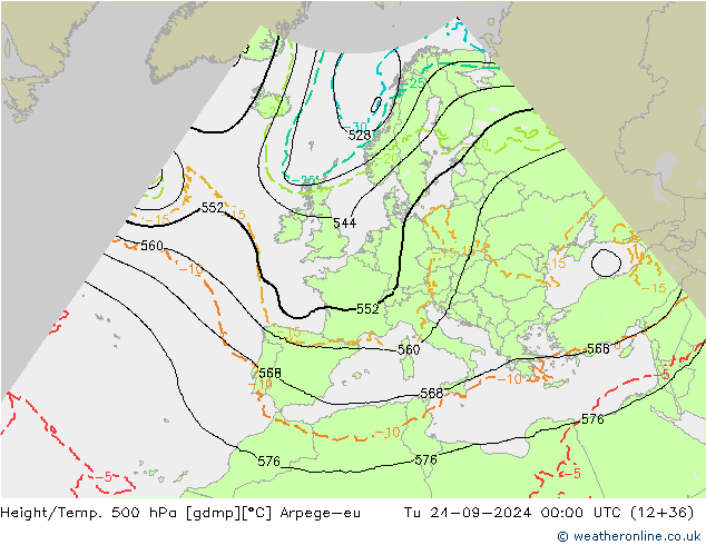 Height/Temp. 500 hPa Arpege-eu Út 24.09.2024 00 UTC