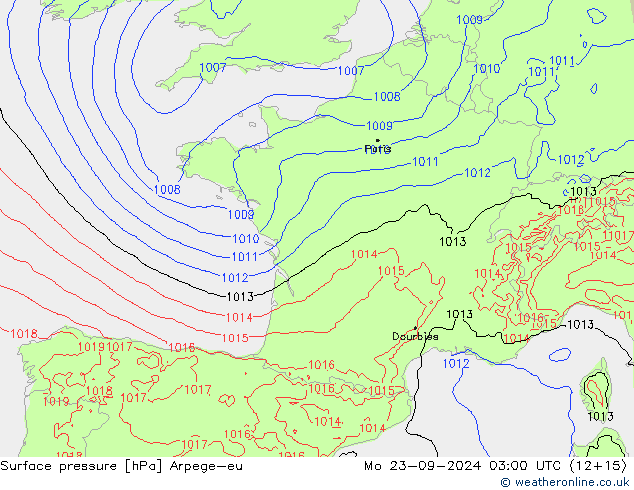 Surface pressure Arpege-eu Mo 23.09.2024 03 UTC