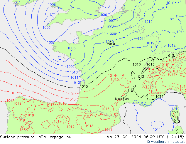 приземное давление Arpege-eu пн 23.09.2024 06 UTC