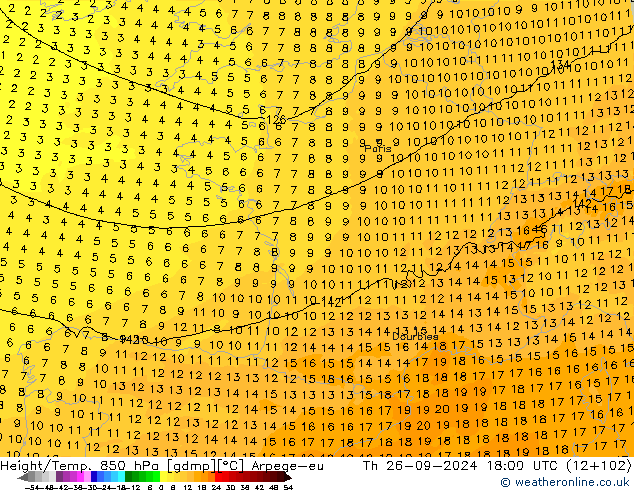 Height/Temp. 850 hPa Arpege-eu Do 26.09.2024 18 UTC