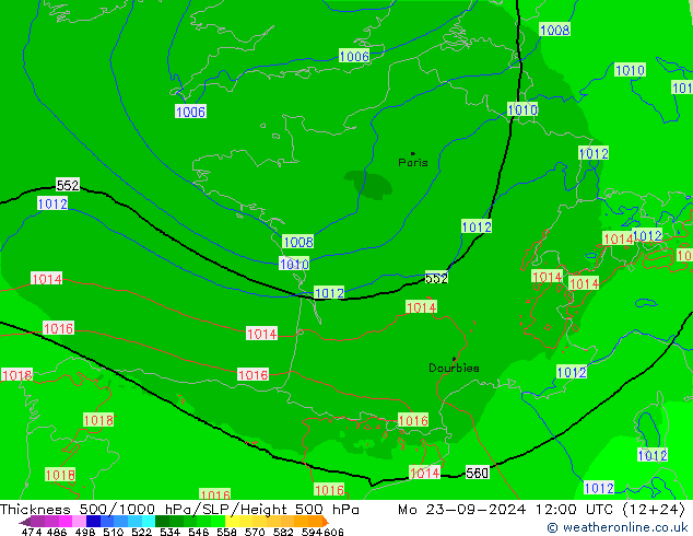 Schichtdicke 500-1000 hPa Arpege-eu Mo 23.09.2024 12 UTC